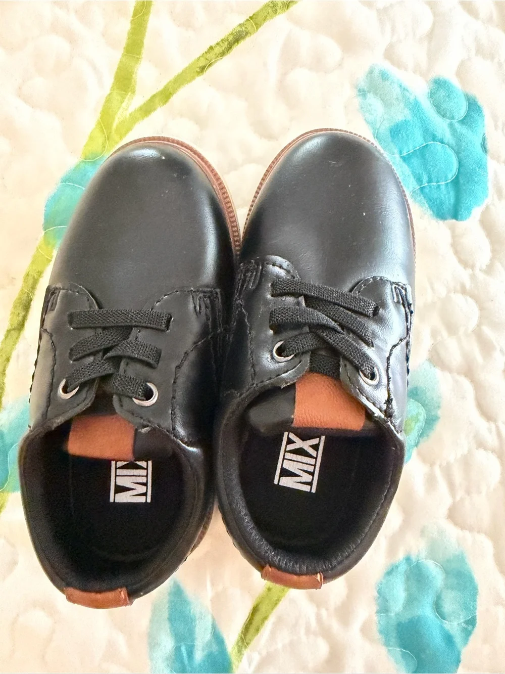 Mix No. 6 Kids Black Lace-Up Dress Shoes with Tan Trim